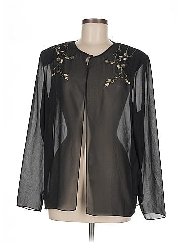 TanJay Black Sheer Blouse with Embroidery (view 1)