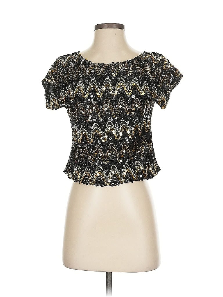 Pre-owned Editions Short Sleeve Top Gold Sweetheart Neckline Tops