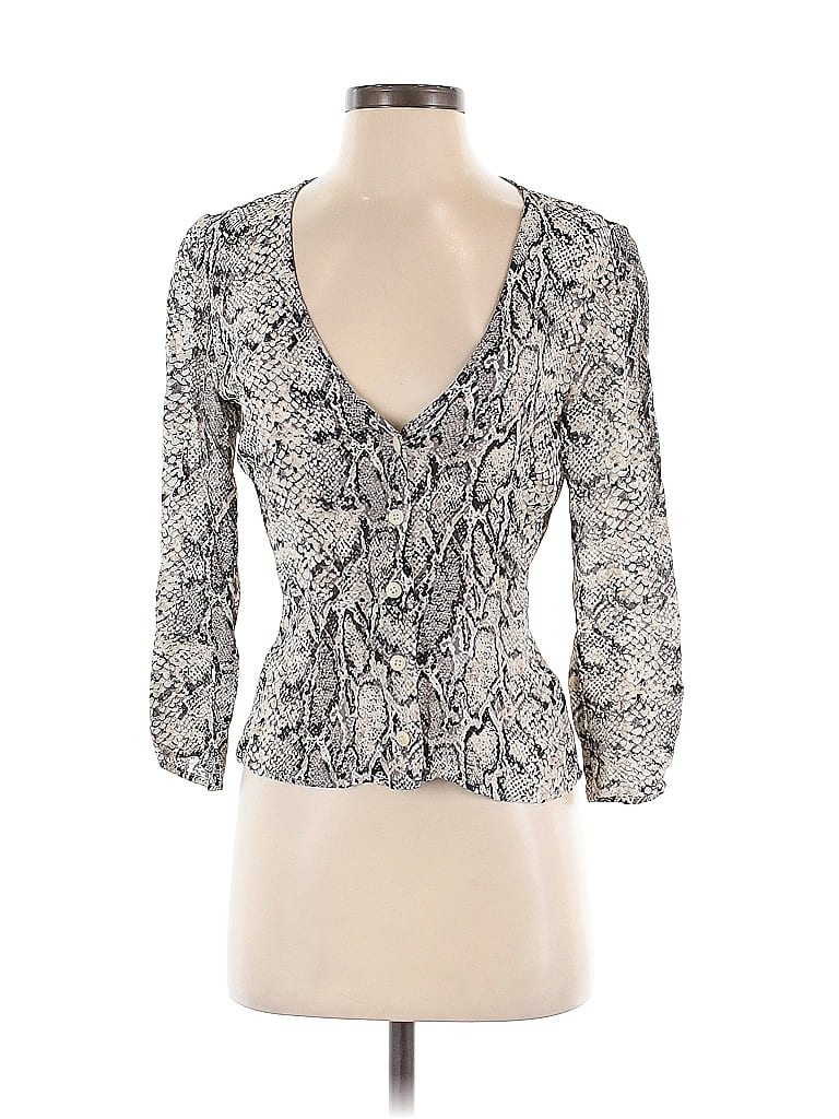 Pre-owned Reformation 3/4 Sleeve Top Tan Plunge Neckline Tops In Brown