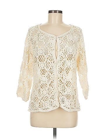 Kroshetta by Papillon Ivory Crochet Cotton Cardigan Sweater (view 1)