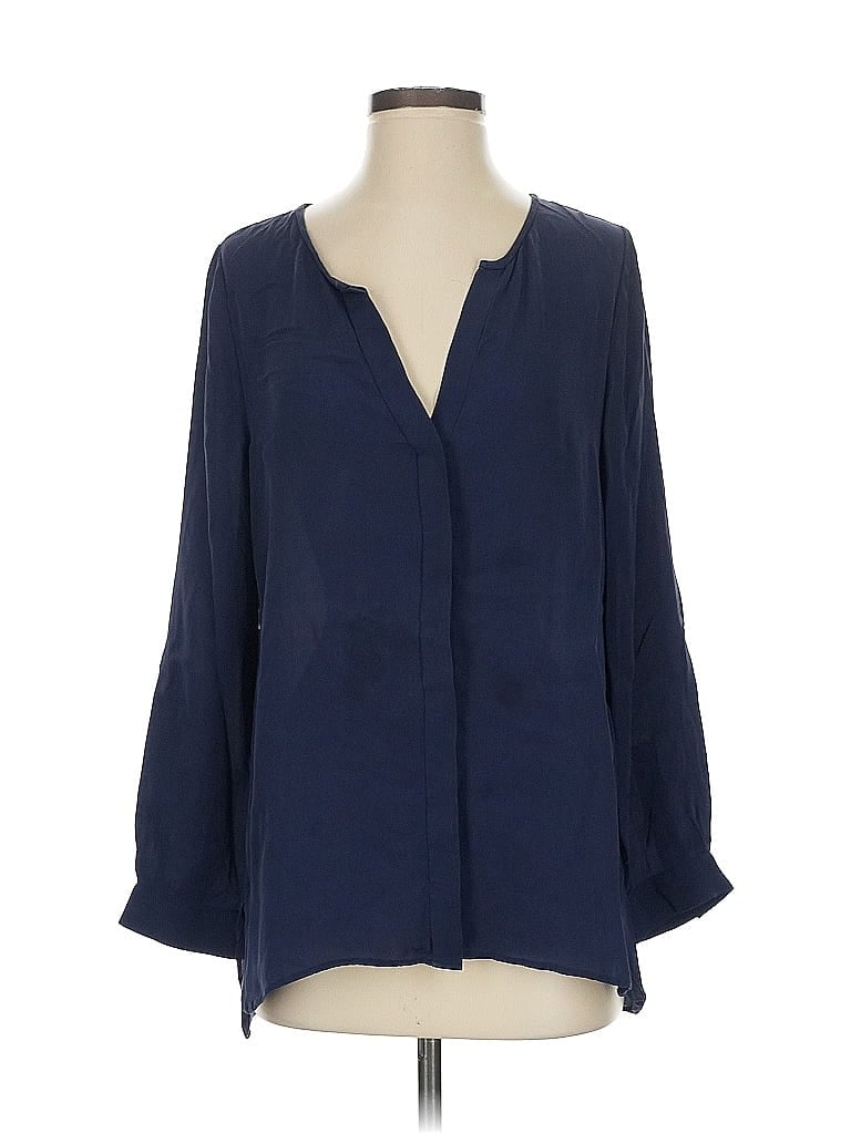 Pre-owned Joie Long Sleeve Silk Top Blue Plunge Neckline Tops