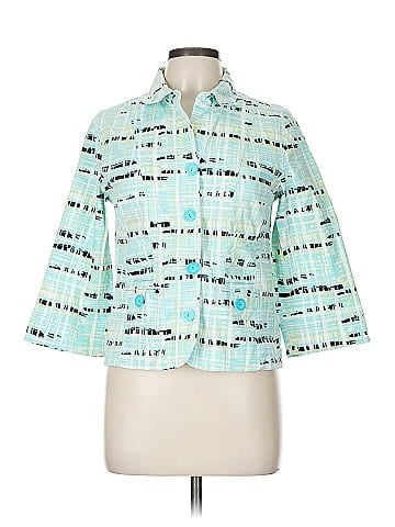 Christopher & Banks Geometric Patterned Blue Button-Down Jacket (view 1)
