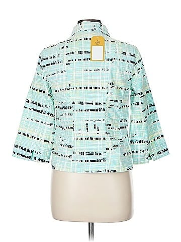 Christopher & Banks Geometric Patterned Blue Button-Down Jacket (view 2)