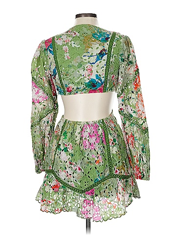 Hemant & Nandita 100% Cotton Floral Green Cocktail Dress Size M