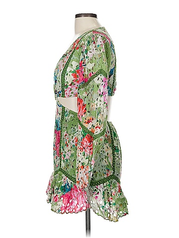 Hemant & Nandita 100% Cotton Floral Green Cocktail Dress Size M