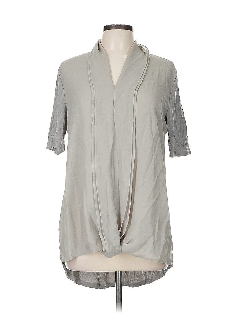Pre-owned H By Halston Short Sleeve Blouse In Gray