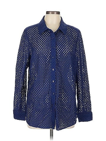 D&Co. Blue Eyelet Sheer Long Sleeve Shirt (view 1)