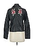 Ci Sono 100% Polyurethane Floral Black Faux Leather Jacket Size M - photo 2