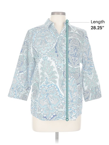 Chico's 100% Cotton Paisley Blue 3/4 Sleeve Button-Down