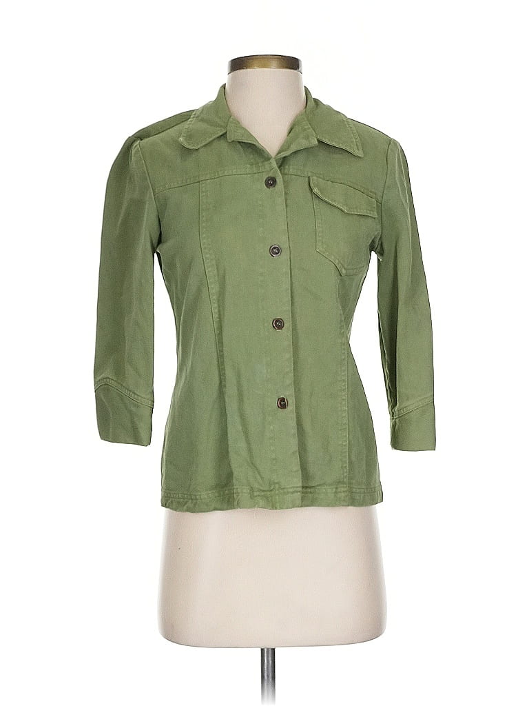Pre-owned Cynthia Max 3/4 Sleeve Button Down Shirt In Green
