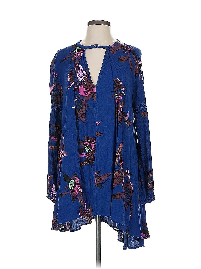 Pre-owned Free People Long Sleeve Blouse In Blue