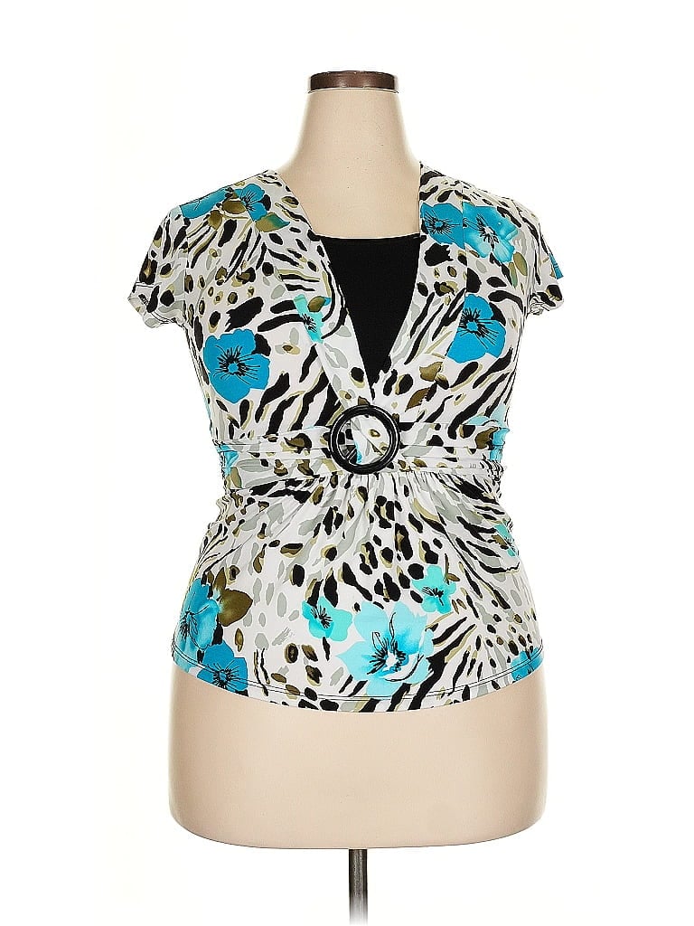 BFA Classics Teal White Animal Print White Top Size 22 - photo 1