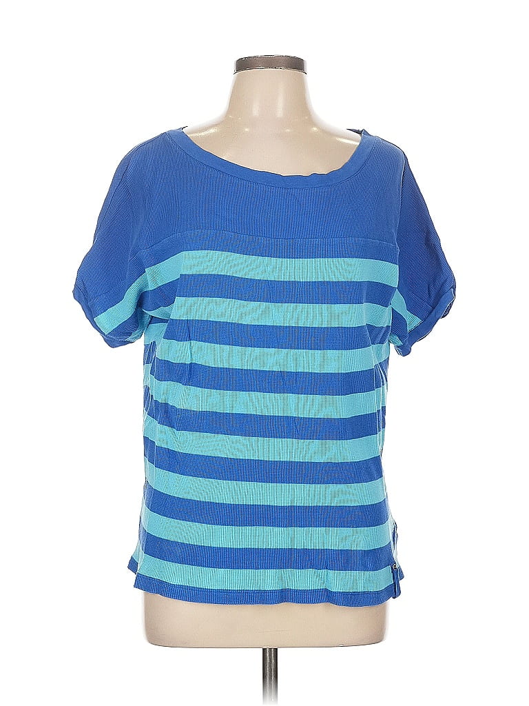 L-RL Lauren Active Ralph Lauren 100% Cotton Stripes Blue Short Sleeve T-Shirt Size L - photo 1