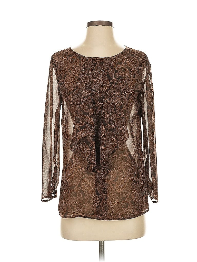 Pre-owned Anne Klein Long Sleeve Blouse In Brown