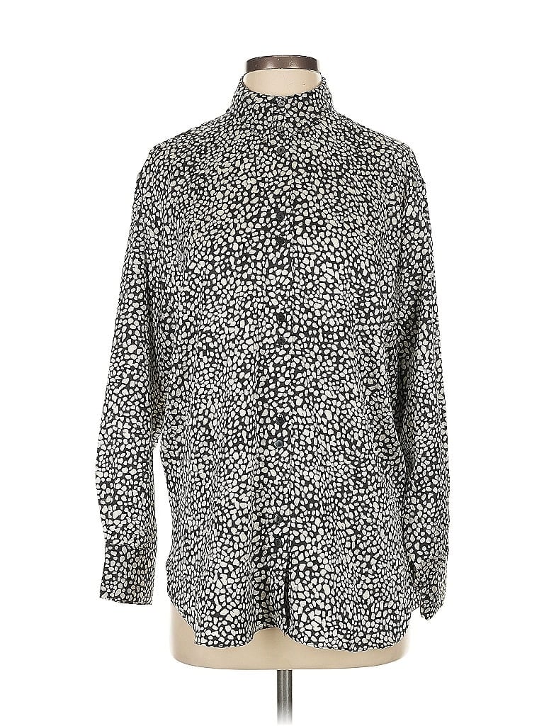 Pre-owned Mng Long Sleeve Blouse In Silver