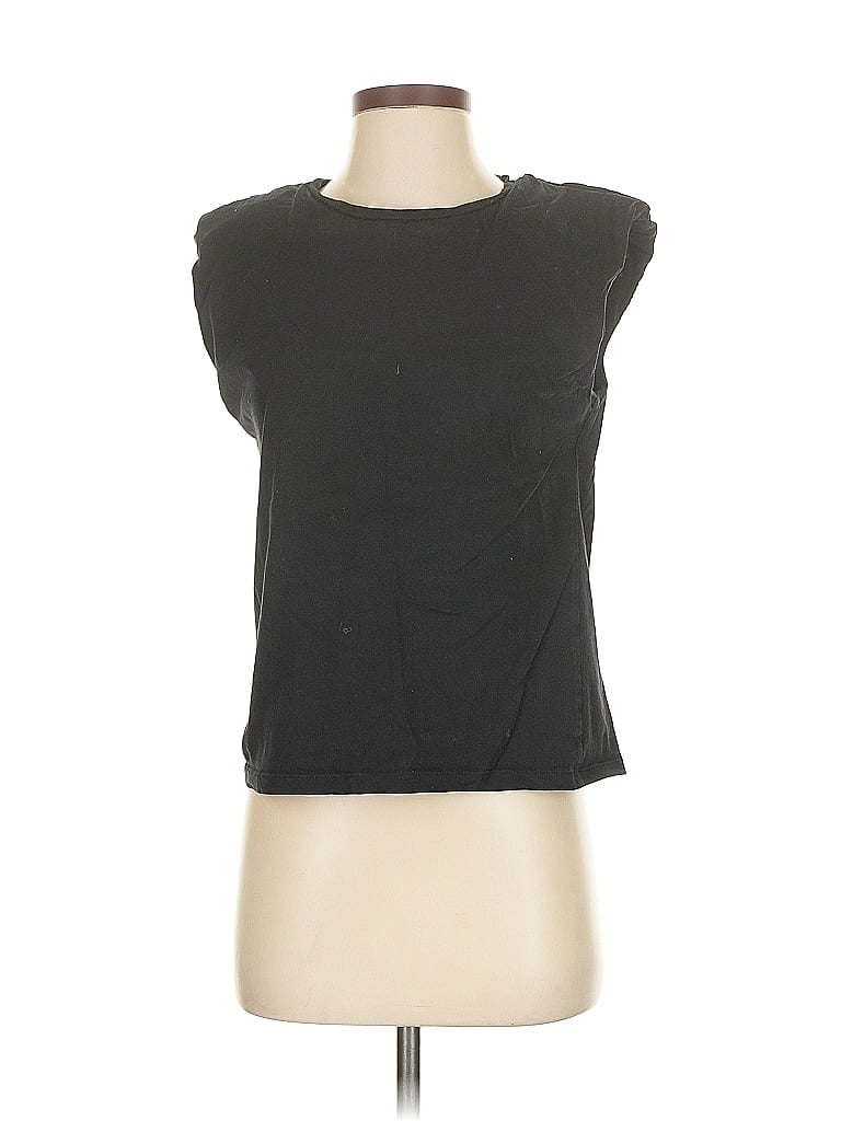Pre-owned Stradivarius Short Sleeve Top Black Scoop Neck Tops