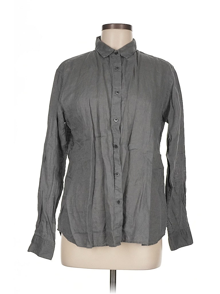 Pre-owned Uniqlo Long Sleeve Button Down Shirt In Gray