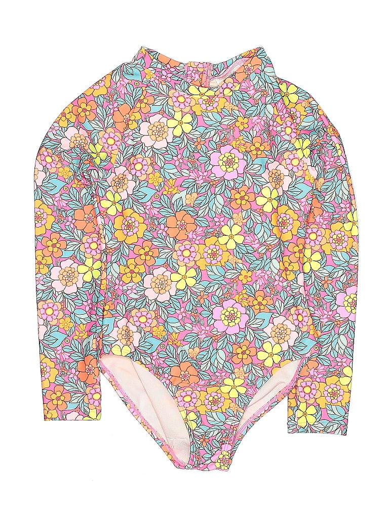 Cat & Jack Floral Pink Rash Guard Size 6 - 7 - photo 1