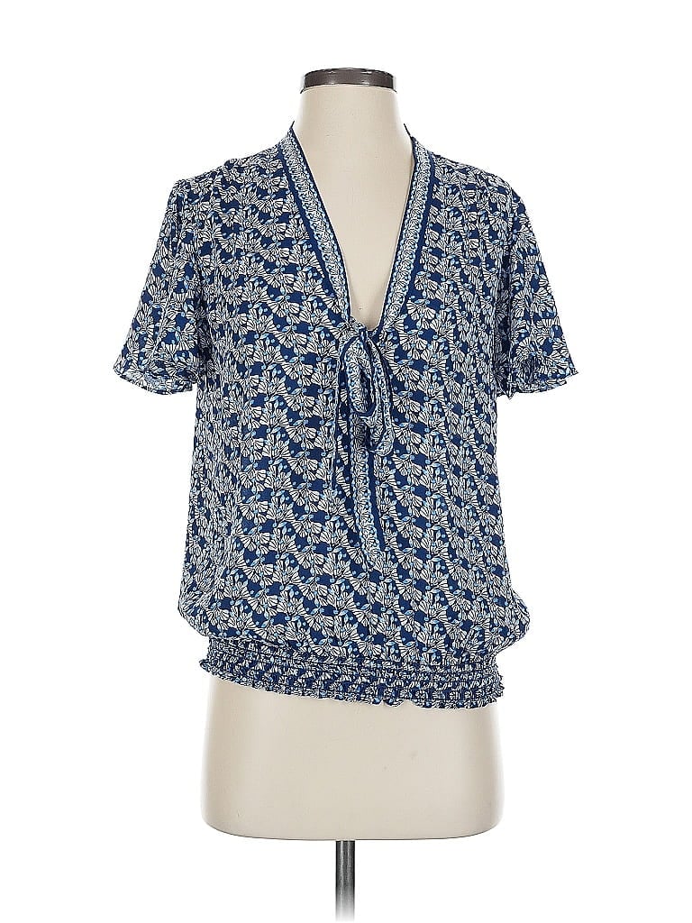 Pre-owned Max Studio Short Sleeve Blouse In Blue