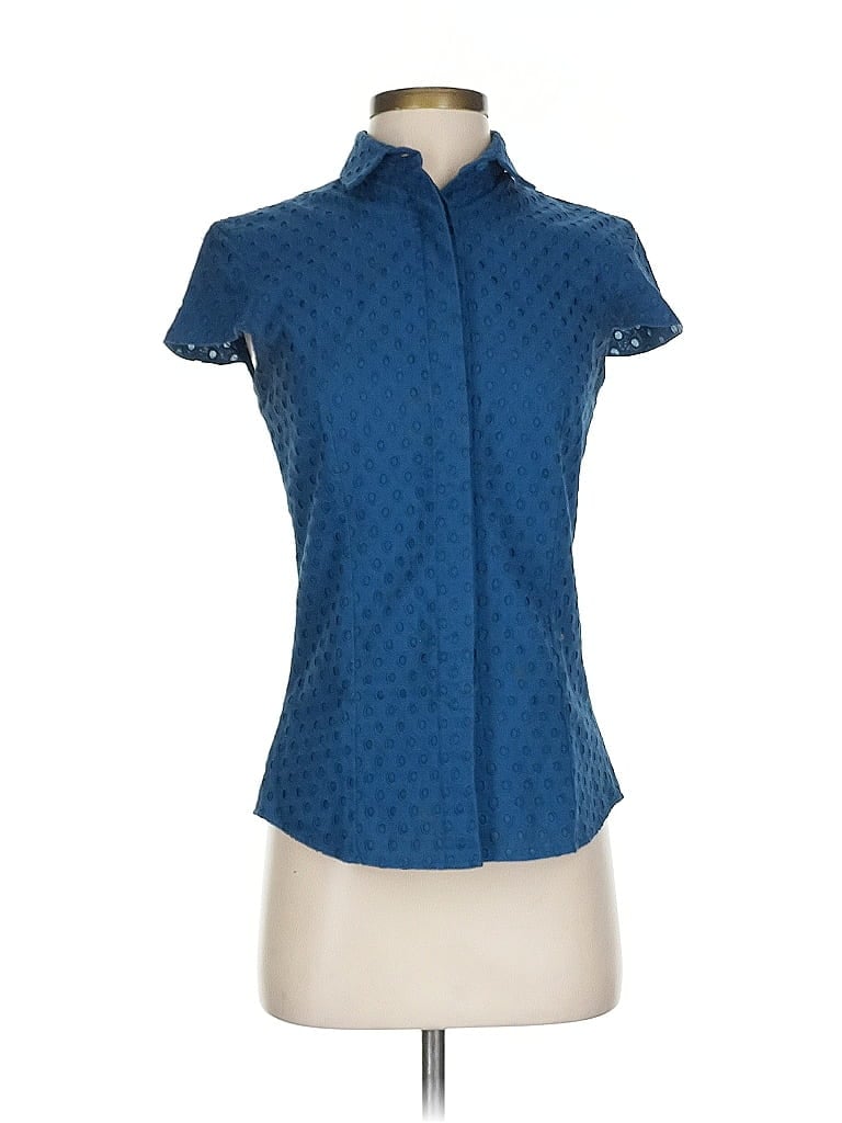 Akris Punto 100% Baumwolle Polka Dots Blue Short Sleeve Blouse Size 4 - photo 1