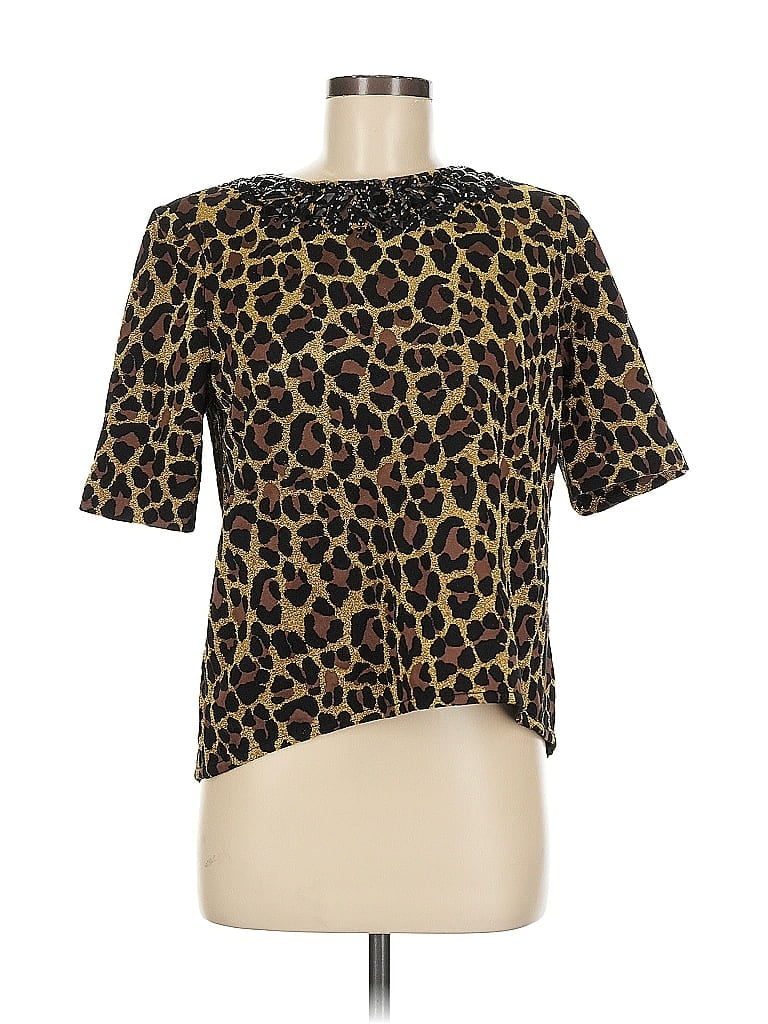 St. John Animal Print Black Short Sleeve Blouse Size 8 - photo 1