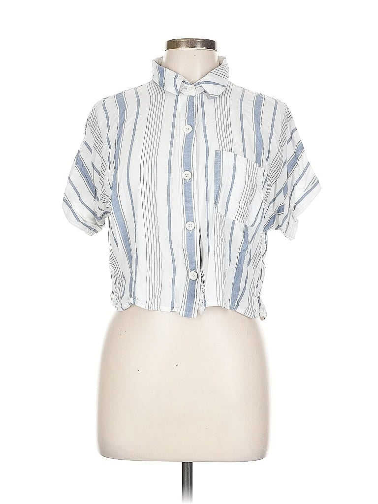 Aeropostale 100% Rayon Stripes Blue Short Sleeve Button-Down Shirt Size L - photo 1
