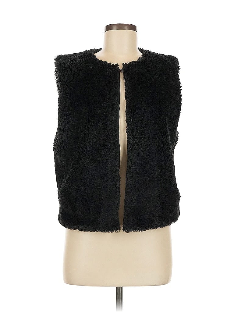 Pre-owned J.crew Factory Store Faux Fur Vest In Black