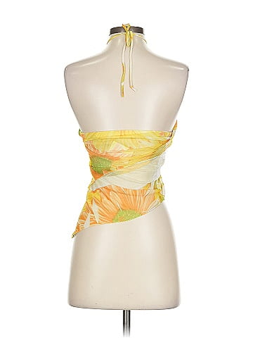 Pia U.S.A. Y2K Floral Yellow Strapless Top Asymmetrical Hem (view 2)