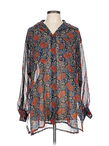 Lizsport Blue Floral Pattern Long Blouse (view 1)