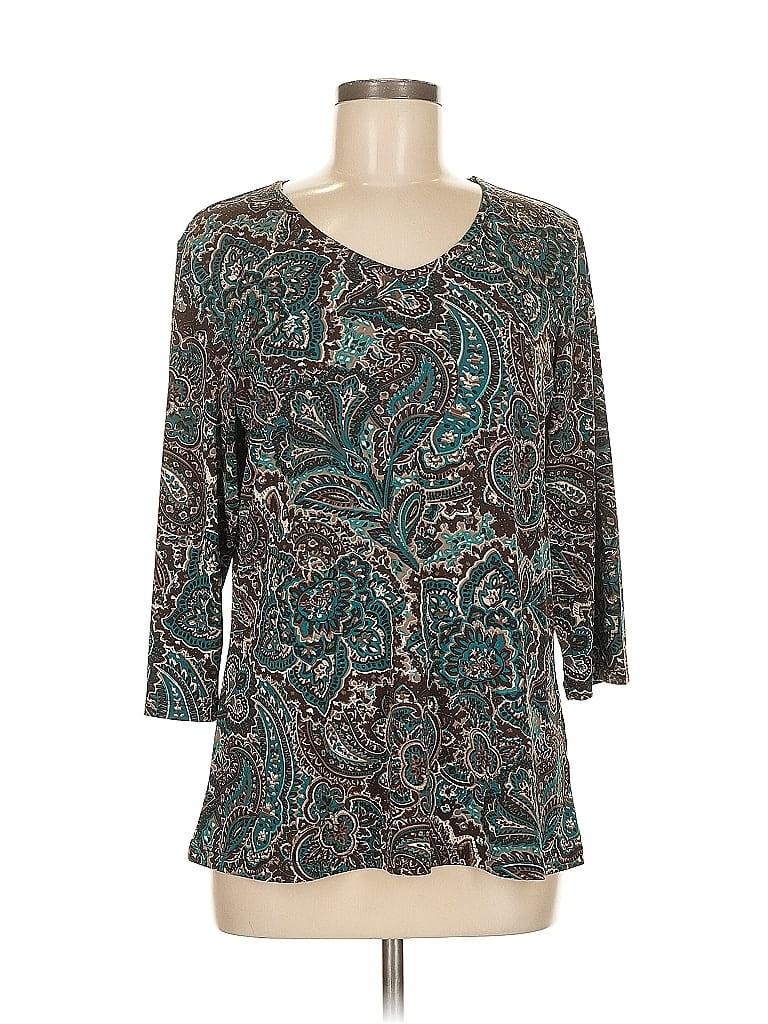 Susan Graver Paisley Teal 3/4 Sleeve T-Shirt Size M - photo 1
