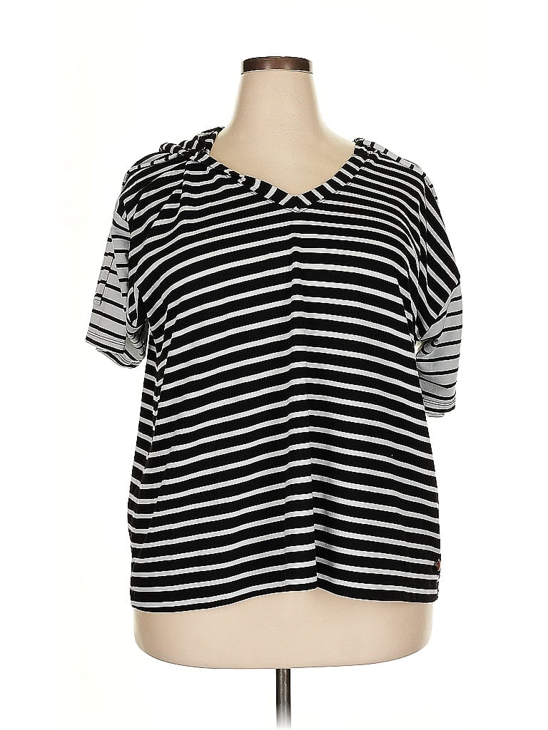 Pre-owned Livi Short Sleeve Top Black Stripes Pattern Scoop Neck Tops