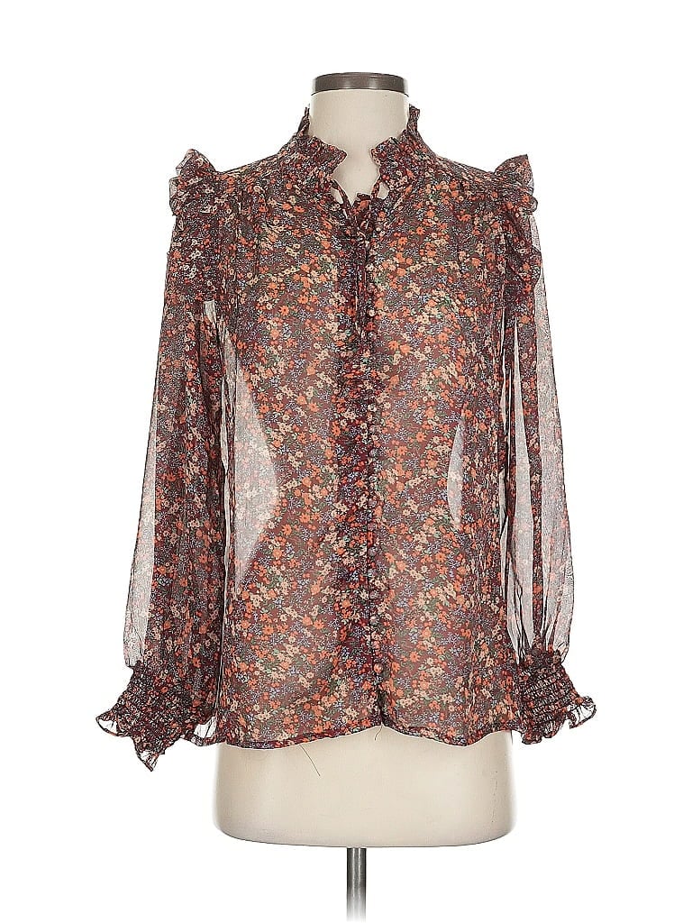 Pre-owned Vici Long Sleeve Blouse In Brown