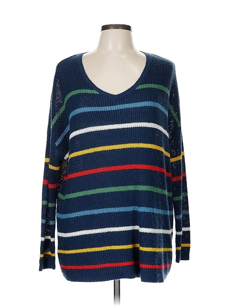 Natural Reflections 100% Acrylic Stripes Blue Pullover Sweater Size M - photo 1