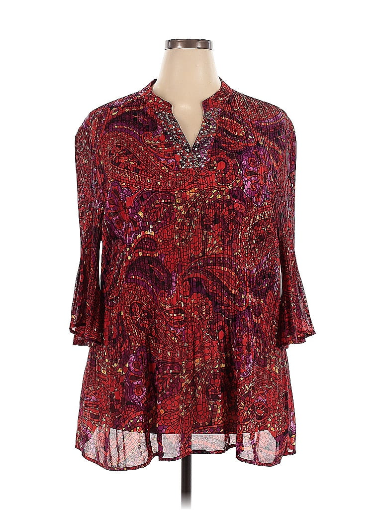 Catherines 100% Polyester Burgundy 3/4 Sleeve Blouse Size 2X - photo 1