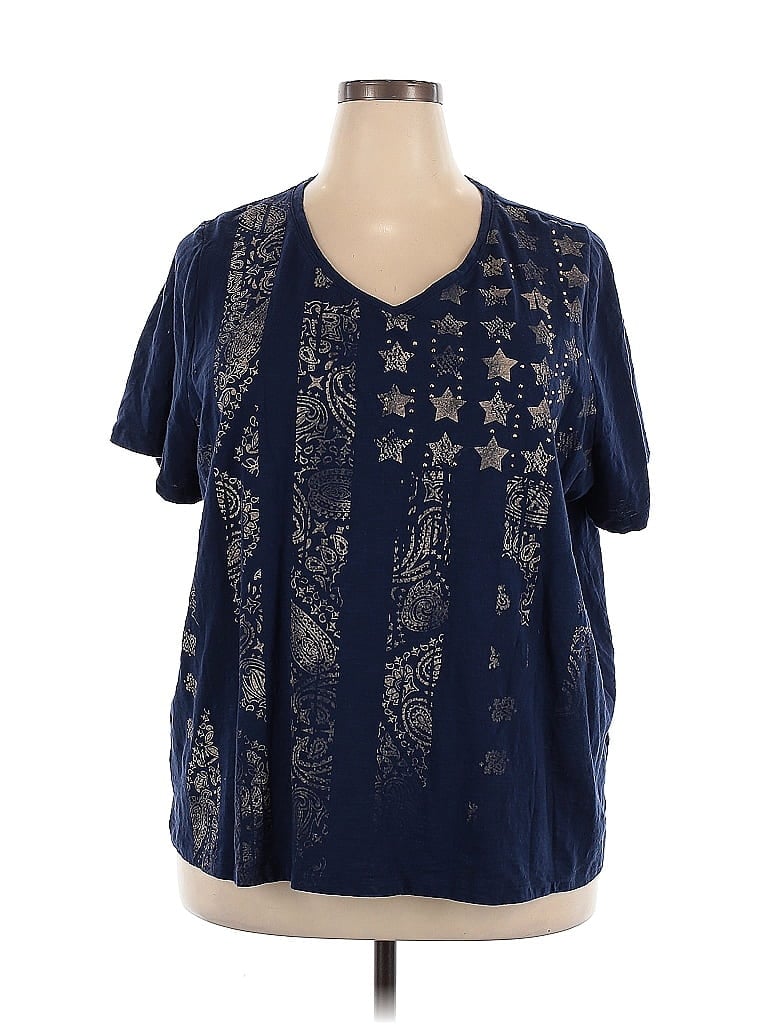 Catherines 100% Cotton Stars Blue Short Sleeve T-Shirt Size 2X (petite) - photo 1