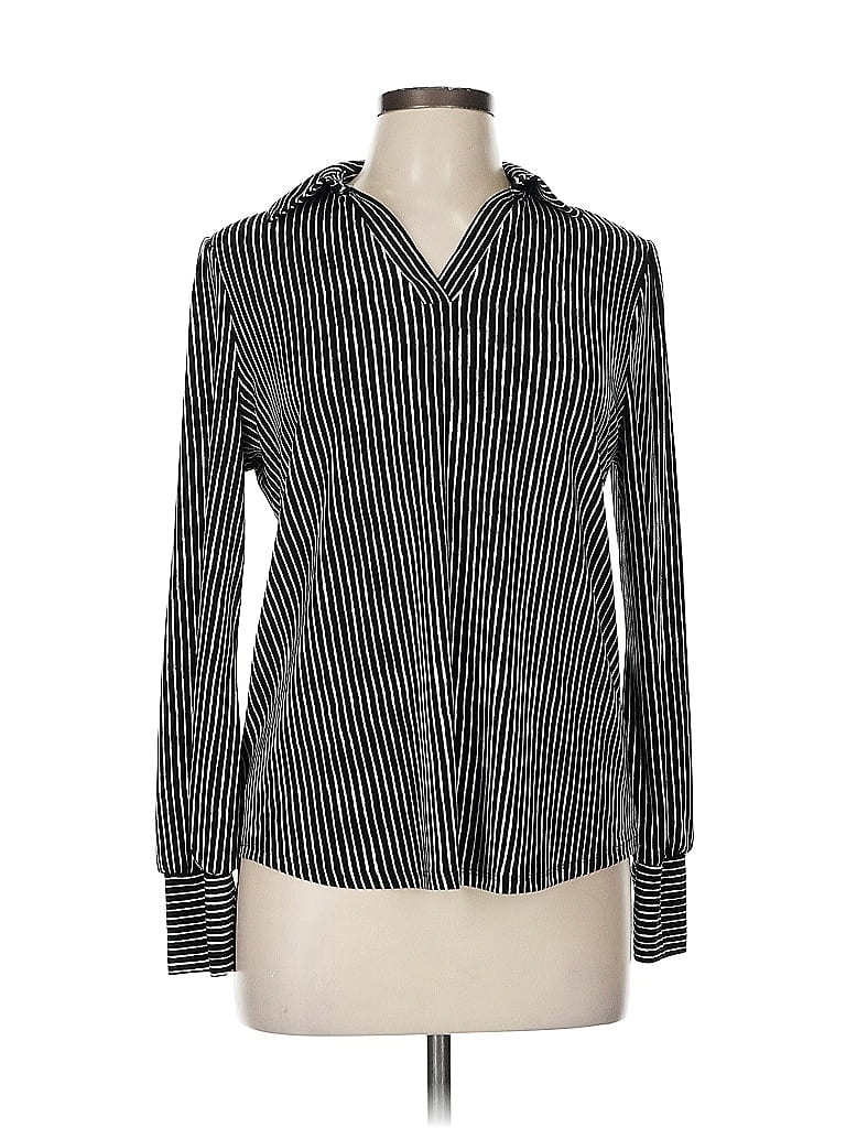 Pre-owned Adrianna Papell Long Sleeve Blouse In Black