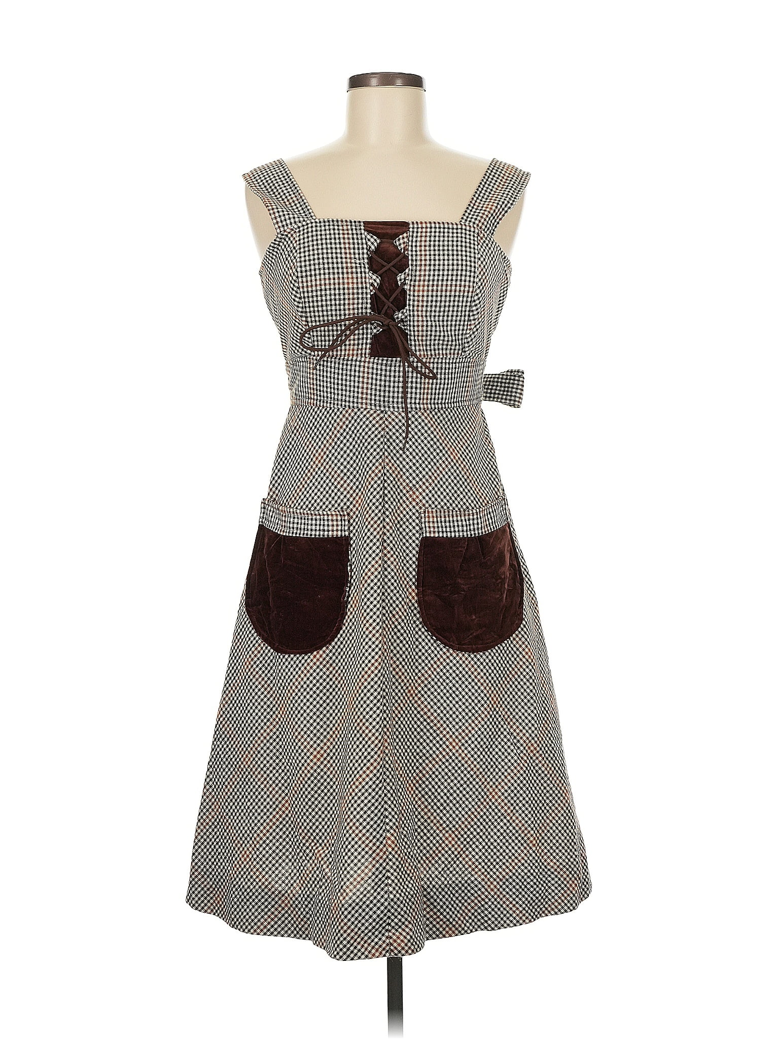 Assorted Brands Tweed Gray Brown Brown Plaid Overall Dress with Pockets Size M (estimated)