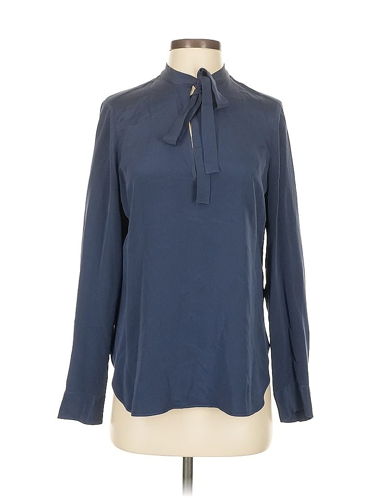 J.Crew Collection 100% Silk Blue Long Sleeve Silk Top Size 6 - photo 1