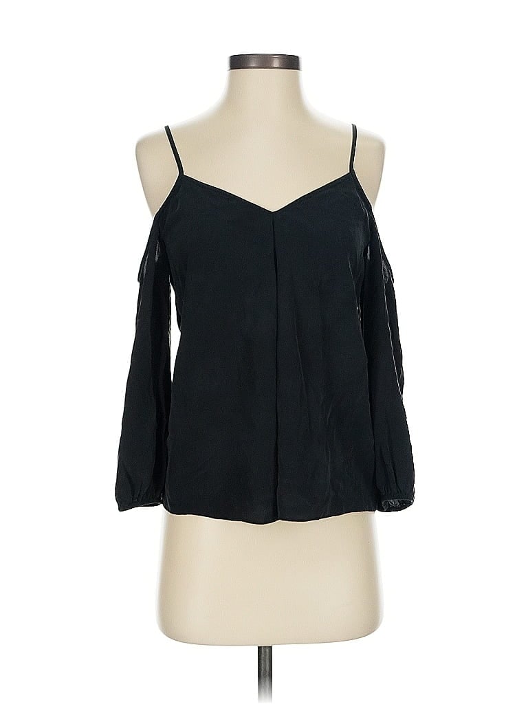 Click to view more detailed imagery on our partner's website Pre-owned Joie 3/4 Sleeve Silk Top Black Cold Shoulder Neckline Tops