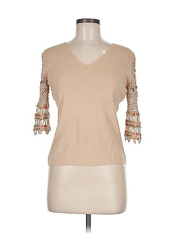 Joseph A. Tan Knit Top with Crochet Sleeves (view 1)