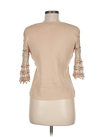 Joseph A. Tan Knit Top with Crochet Sleeves (view 2)