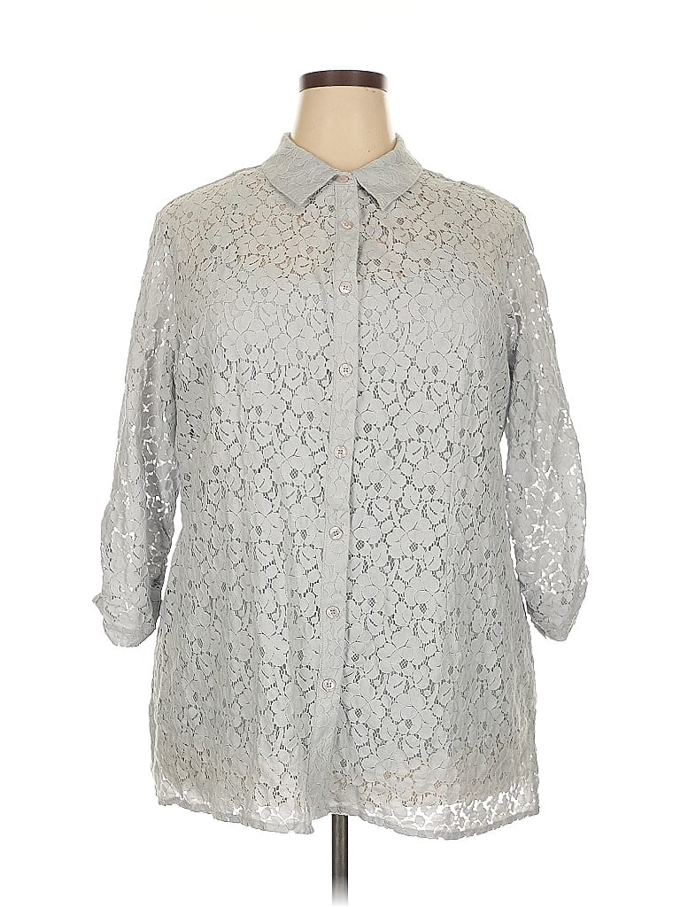 Pre-owned Style & Co 3/4 Sleeve Button Down Shirt In Silver