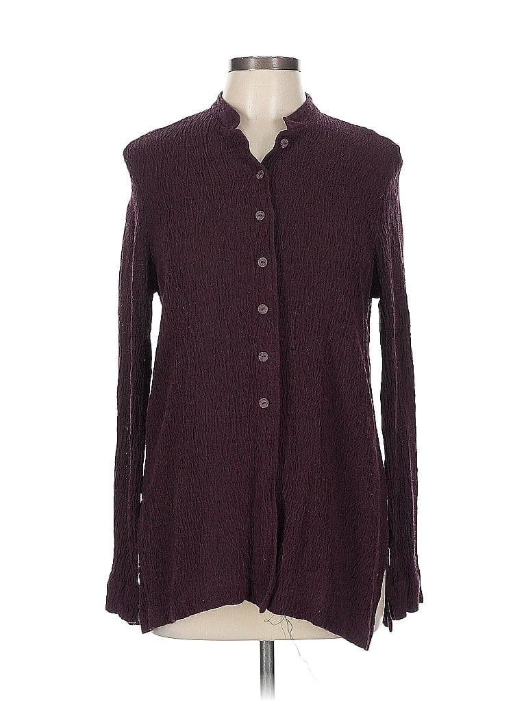 Pre-owned Liz & Co. Long Sleeve Blouse In Purple