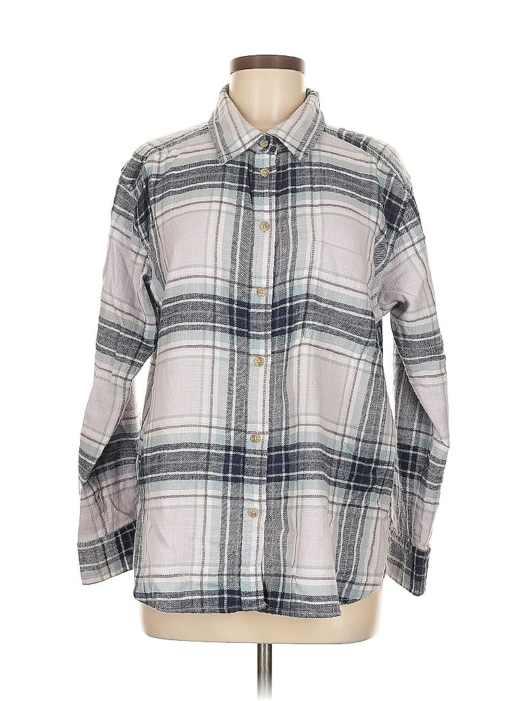 Pre-owned American Eagle Outfitters 3/4 Sleeve Button Down Shirt In Gray