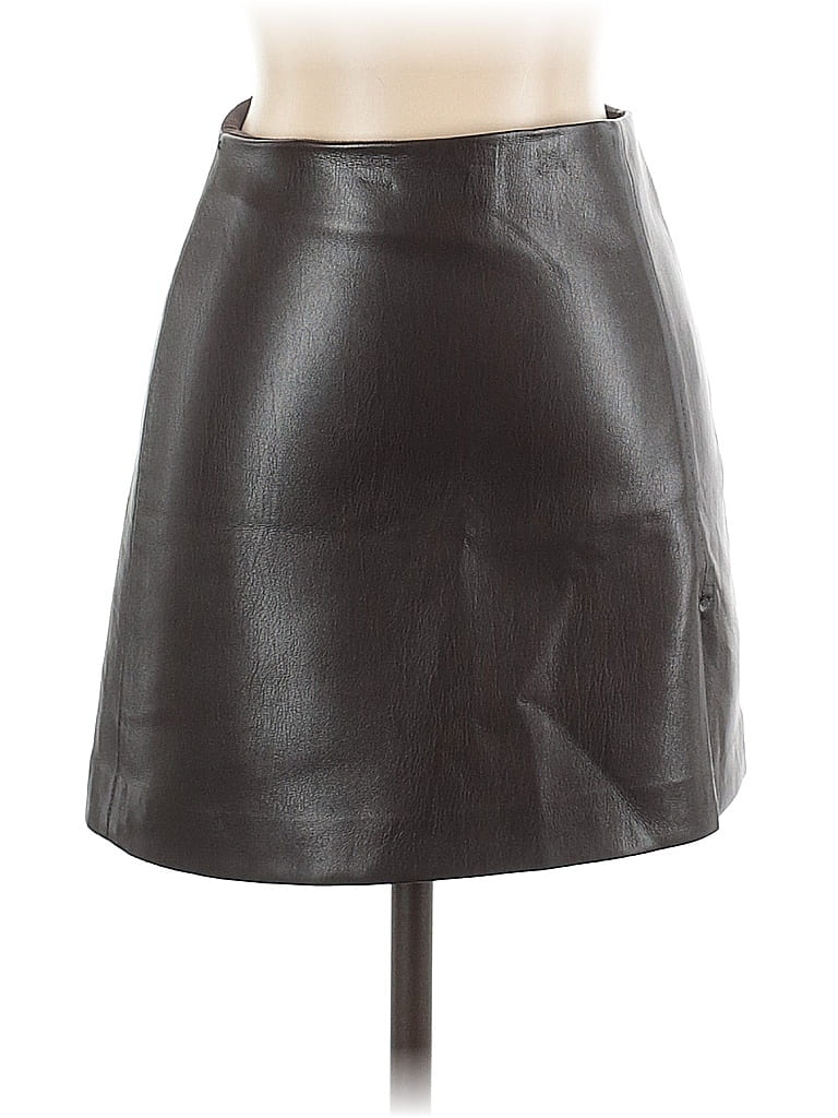 Sunday Best 100% Polyurethane Black Brown Faux Leather Skirt Size 00 - photo 1