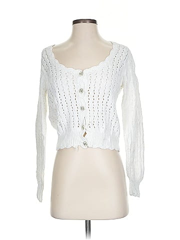 Ganni White Crochet Button Cardigan Sweater (view 1)