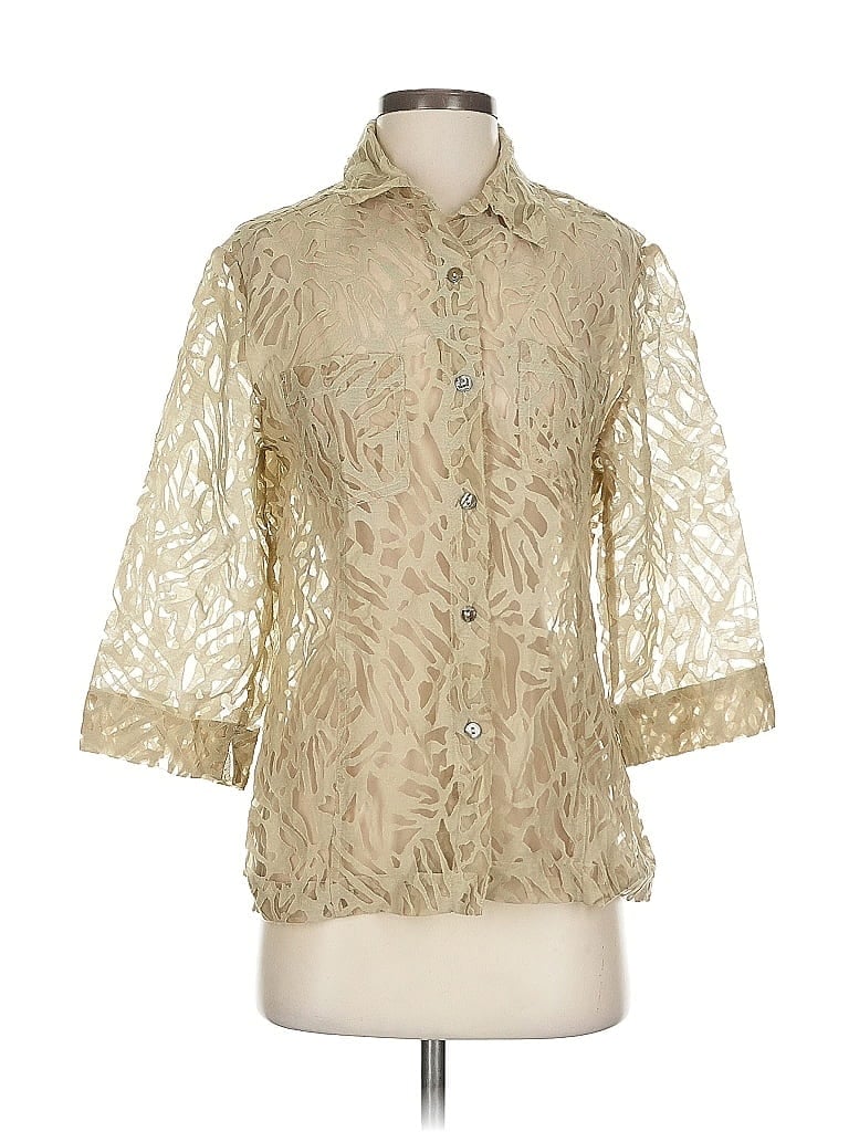 Pre-owned Unbranded 3/4 Sleeve Button Down Shirt In Brown