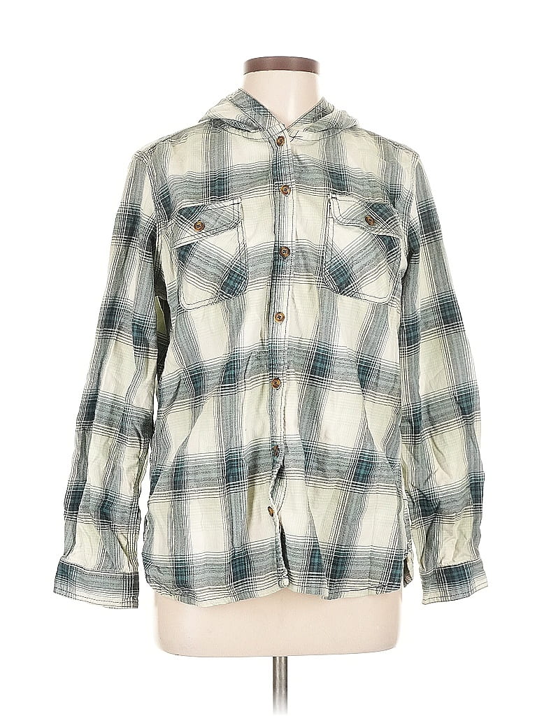 Carhartt 100% Cotton Plaid Silver Long Sleeve Button-Down Shirt Size 12 - photo 1