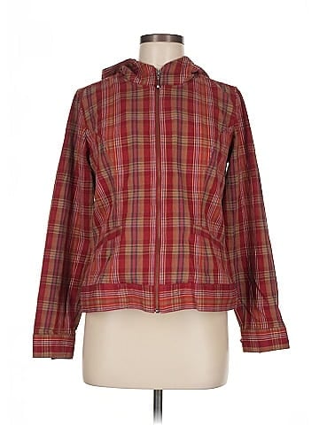 Christopher & Banks Red Checked Hooded Jacket (view 1)