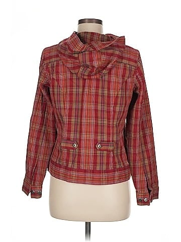 Christopher & Banks Red Checked Hooded Jacket (view 2)